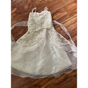 Tai Kids USA Girls Gold Dress Size 3 Champagne Lace Overlay Formal Party SKU 028